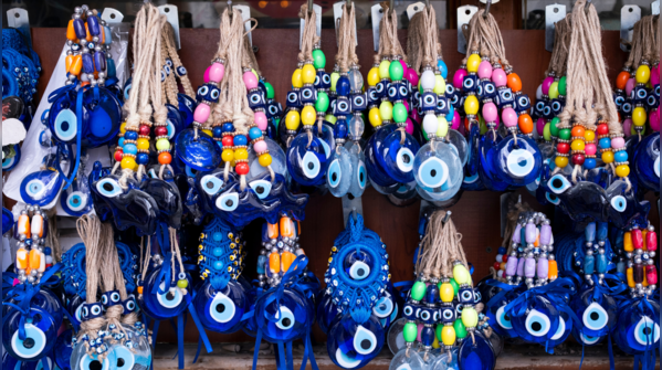An evil eye charm hanging in a new home.