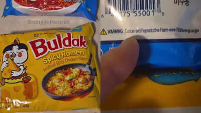 Instant ramen package with cancer warning label