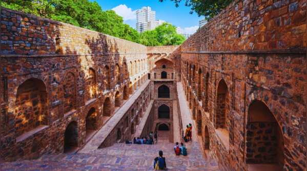 An aerial view of Agrasen Ki Baoli stepwell in Delhi.