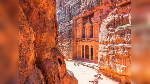 Petra's intricate carvings in the sandstone cliffs
