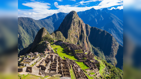 Machu Picchu nestled in the Andes Mountains