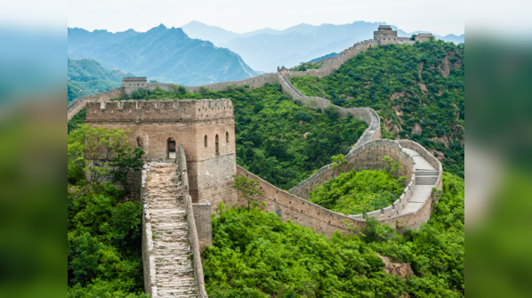A section of the Great Wall winding through the mountains