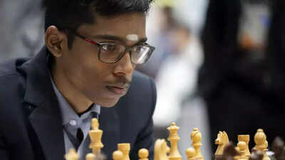 Praggnanandhaa celebrates his victory at the UzChess Cup.