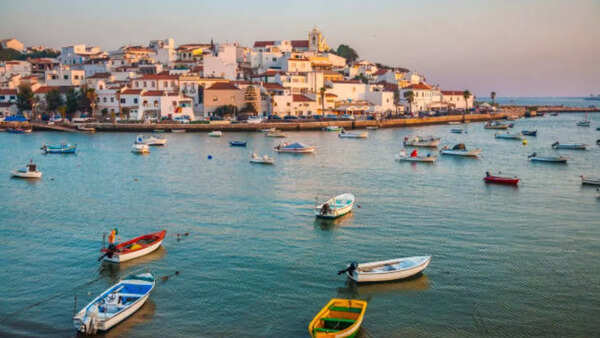Scenic coastline of Algarve with dramatic cliffs and clear waters