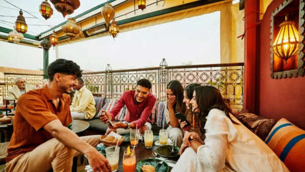 Bustling marketplace in Marrakech with vibrant colors and exotic goods