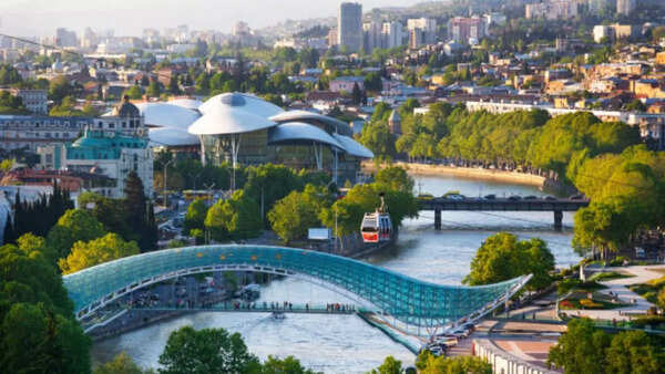 Aerial view of Tbilisi with its mix of modern and historic architecture