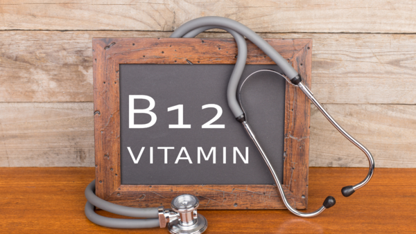 Close-up shot of Vitamin B12 supplement pills.