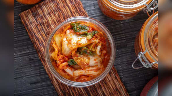 Close-up of Kimchi, a staple in Korean cuisine