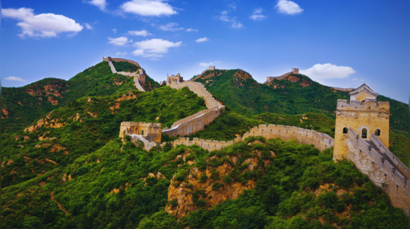 The Great Wall stretching across the mountains