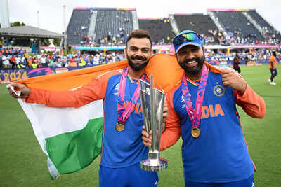 Kohli and Sharma celebrate T20 World Cup victory
